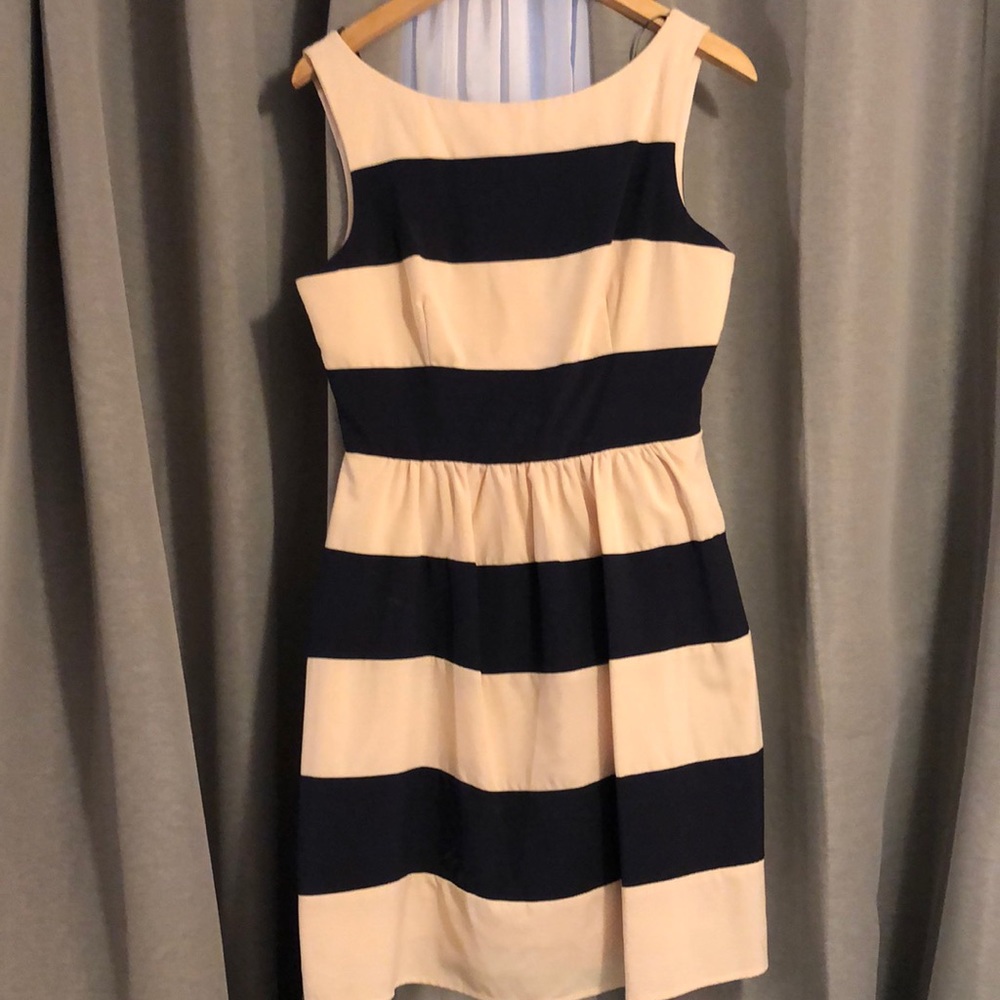 Casual peach and navy blue dress